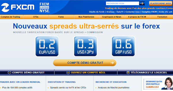 FXCM : Comparatif de spread forex